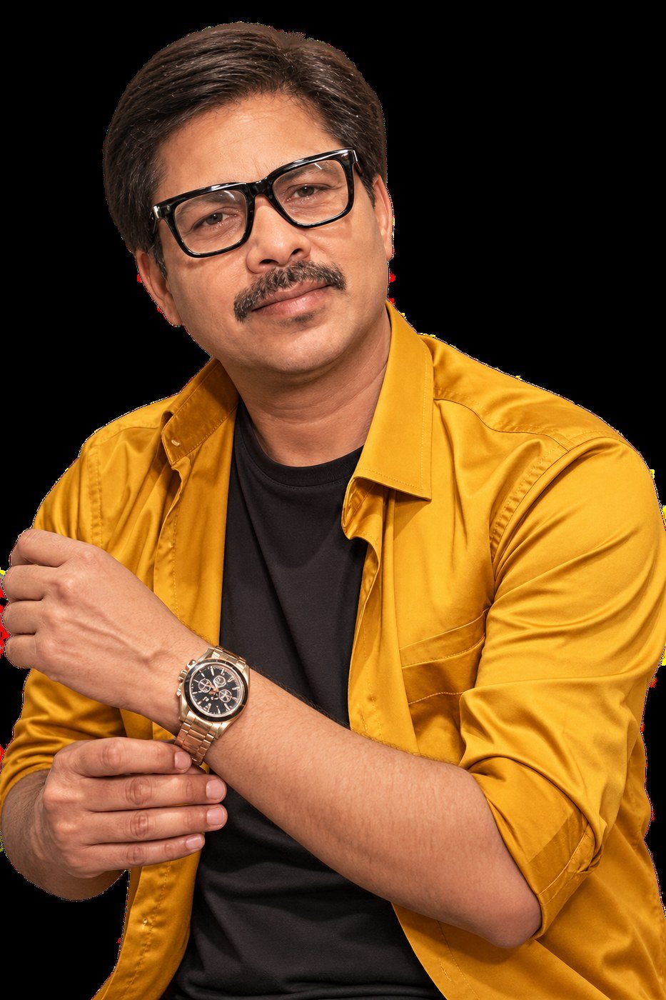 Dr. Hari Om in a mustard jacket